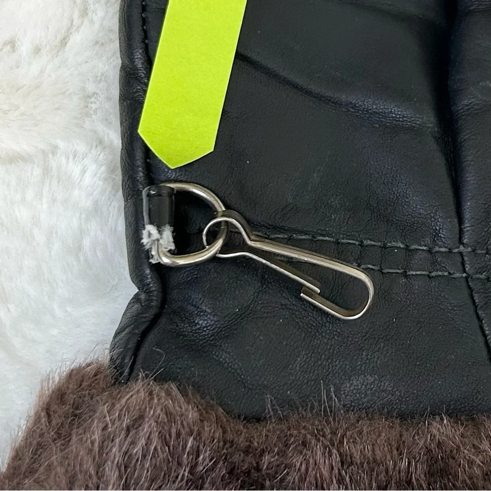 KOMBI Vintage Women’s Leather Mittens Black Faux Fur Cuff Lined S + BONUS Gloves